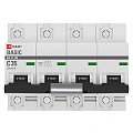 Автоматический выключатель EKF Basic, серия ВА 47-100 Basic; I=35 А; хар-ка C; полюсов 4; отключение 10 кА