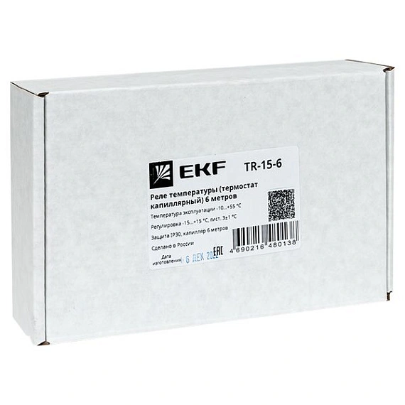 Реле температуры EKF TR-15; NO/NC=0/0; диапазон измерений -10℃…55℃ Тип сигнала:Перекидное реле (SPDT) температура: -15...+15 °C; гистерезис: 3 °C; капилляр=6 м; IP30