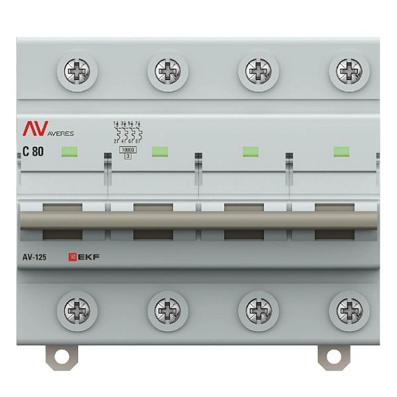 Автоматический выключатель EKF Averes, серия AV-125; I=80 А; хар-ка D; полюсов 4; отключение 10 кА