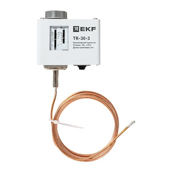 Реле температуры EKF TR-30; NO/NC=0/0 температура: -30...+15 °C; гистерезис: 5 °C; капилляр=3 м; IP3