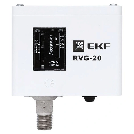 Реле избыточного давления EKF RVG-20; IP54; 1/4 дюйма; диапазон=0,3 МПа...1,6 МПа