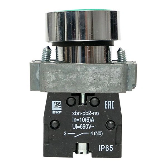Кнопка EKF XB2; D отверстия= 22 мм; Зеленый; возвратный; Плоская (-ий); IP65