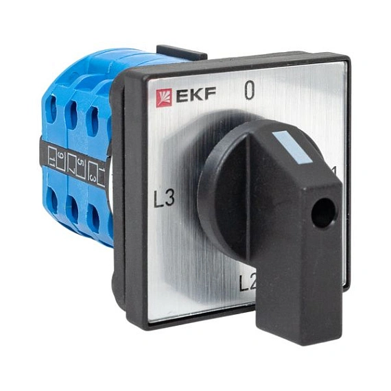Переключатель кулачковый EKF; 4; полюсов 4; Iu=10 А; схема подключения 9; позиции: 0-L1-L2-L3; IP20