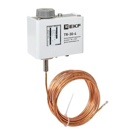 Реле температуры EKF TR-30; NO/NC=0/0 температура: -30...+15 °C; гистерезис: 5 °C; капилляр=4 м; IP3