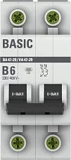 Автоматический выключатель EKF Basic, серия ВА 47-29; I=6 А; хар-ка B; полюсов 2; отключение 4,5 кА