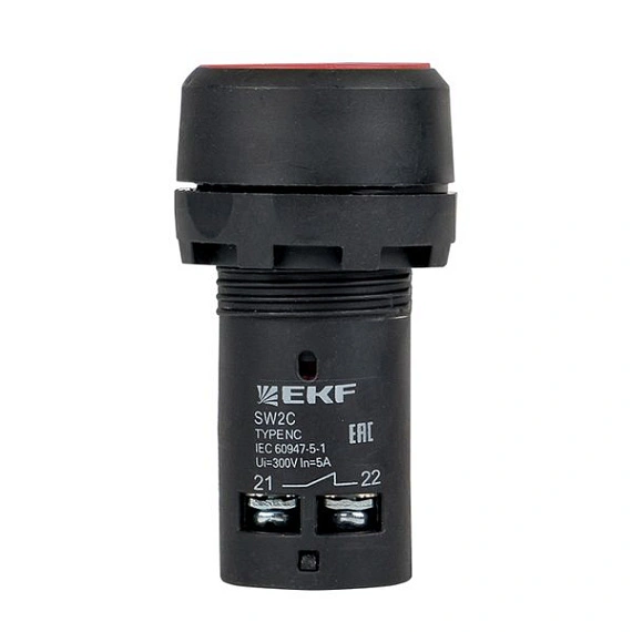 Кнопка EKF SW2C-11; D отверстия= 22 мм; Красный; возвратный; Плоская (-ий); IP54