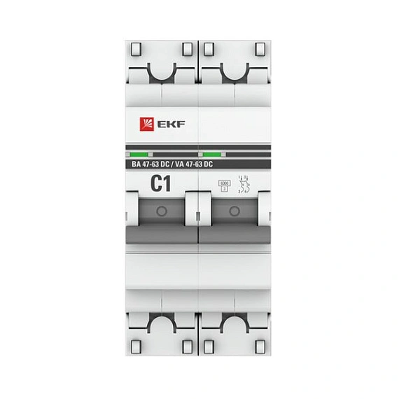 Автоматический выключатель EKF PROxima, серия ВА 47-63 DC 6кА; I=1 А; хар-ка C; полюсов 2; отключение 6 кА