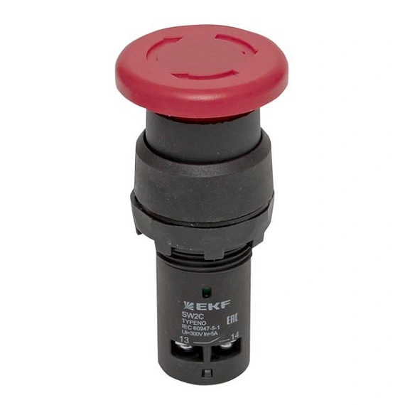 Кнопка EKF SW2C-11MZ; D отверстия= 22 мм; Красный; с фиксацией; Грибовидная; IP54