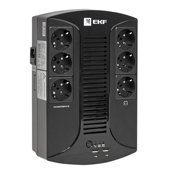 ИБП EKF E-Power HOME; 800 ВА; 480 Вт; фаз вх/вых=1/1; розетки 6 х Schuko; 1x12В_8Ач