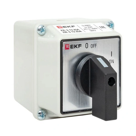 Переключатель кулачковый EKF; 2; полюсов 3; Iu=25 А; схема подключения 1; позиции: ВКЛ-ВЫКЛ; IP54