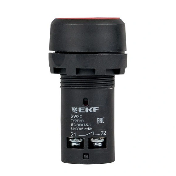 Кнопка EKF SW2C-11; D отверстия= 22 мм; Красный; с фиксацией; Плоская (-ий); IP54
