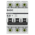 Автоматический выключатель EKF Basic, серия ВА 47-29; I=20 А; хар-ка B; полюсов 3; отключение 4,5 кА