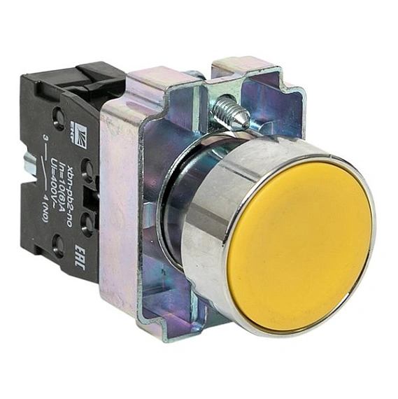 Кнопка EKF XB2; D отверстия= 22 мм; U=400 В; Желтый; возвратный; Плоская (-ий); IP40