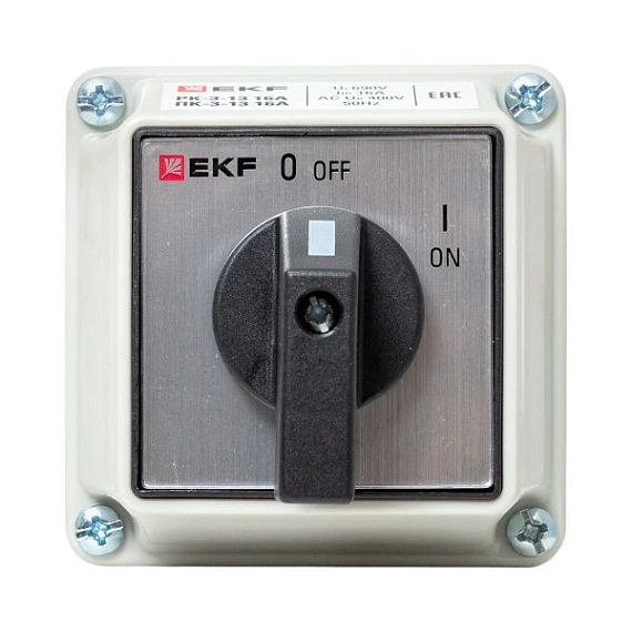 Переключатель кулачковый EKF; 2; полюсов 3; Iu=16 А; схема подключения 1; позиции: ВКЛ-ВЫКЛ; IP54