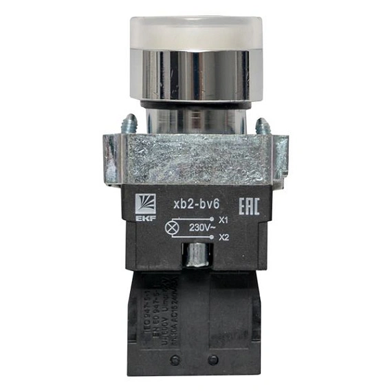 Кнопка EKF XB2; D отверстия= 22 мм; U=230 В; Белый; с подсветкой; возвратный; Плоская (-ий); IP40