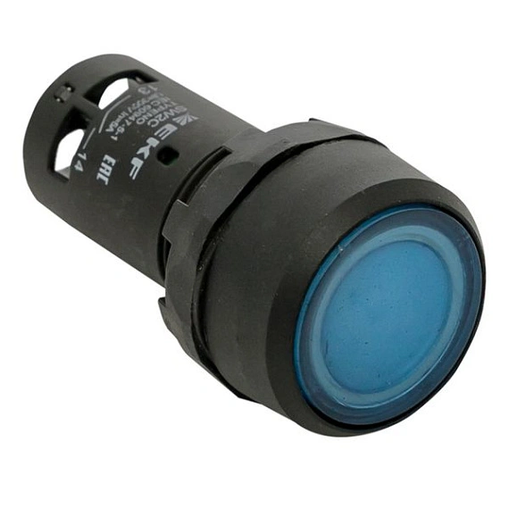Кнопка EKF SW2C-10D; D отверстия= 22 мм; U=230 В; Синий; с подсветкой; возвратный; Плоская (-ий); IP