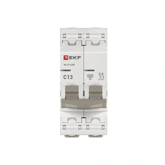 Автоматический выключатель EKF PROxima, серия ВА 47-63N 6кА; I=13 А; хар-ка C; полюсов 2; отключение