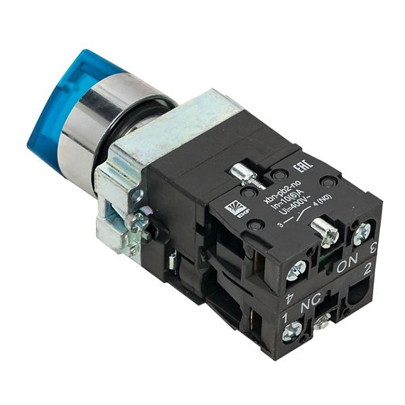 Переключатель EKF XB2; D отверстия= 22 мм; Синий; с подсветкой; с фиксацией; U=24 В; 3; IP40