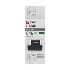 Автоматический выключатель EKF Basic, серия ВА 47-100 Basic; I=16 А; хар-ка C; полюсов 1; отключение 10 кА
