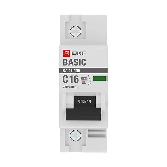 Автоматический выключатель EKF Basic, серия ВА 47-100 Basic; I=16 А; хар-ка C; полюсов 1; отключение 10 кА