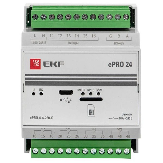 Устройства удаленного управления: контроллер ePRO24 EKF; DI/DO=6/4; GSM; RS-485