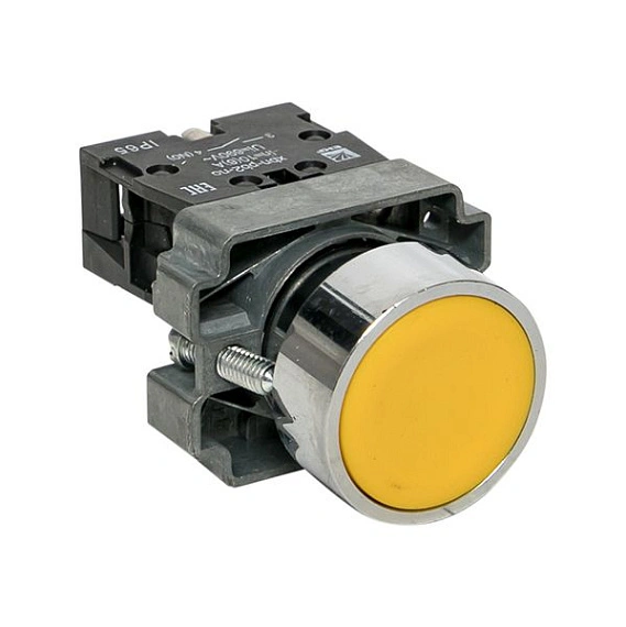 Кнопка EKF XB2; D отверстия= 22 мм; Желтый; возвратный; Плоская (-ий); IP65