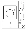 Переключатель кулачковый EKF; 2; полюсов 1; Iu=25 А; схема подключения 3; позиции: 1-2; IP65