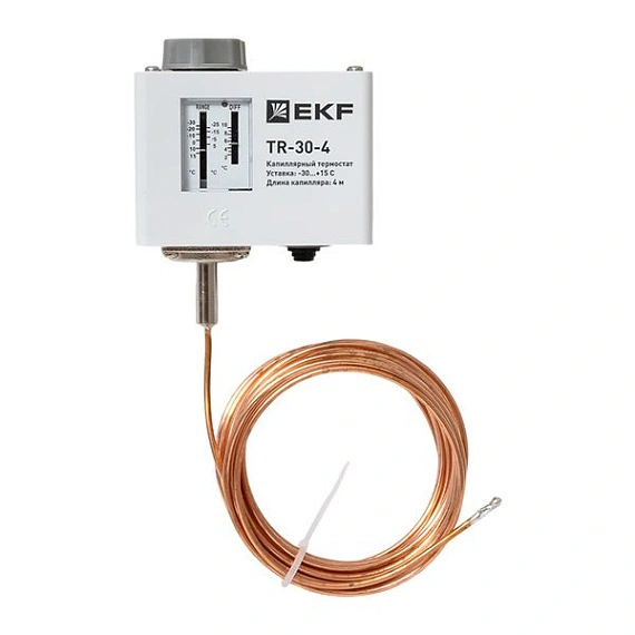 Реле температуры EKF TR-30; NO/NC=0/0 температура: -30...+15 °C; гистерезис: 5 °C; капилляр=4 м; IP3