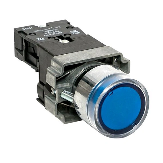 Кнопка EKF XB2; D отверстия= 22 мм; U=230 В; Синий; с подсветкой; возвратный; Плоская (-ий); IP65