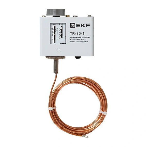 Реле температуры EKF TR-30; NO/NC=0/0 температура: -30...+15 °C; гистерезис: 5 °C; капилляр=6 м; IP3