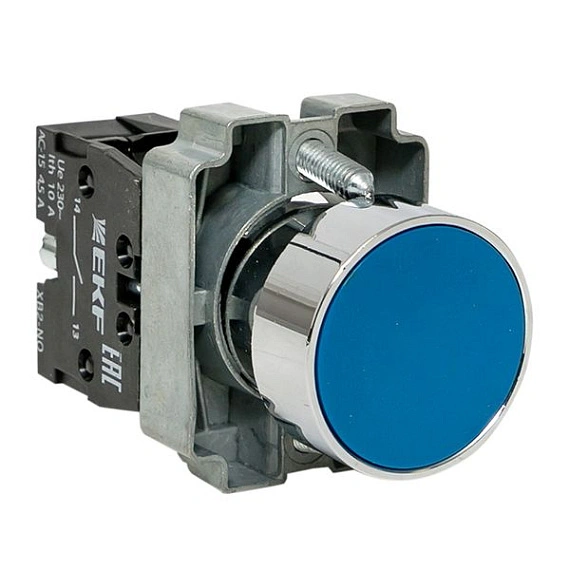 Кнопка EKF XB2; D отверстия= 22 мм; U=400 В; Синий; возвратный; Плоская (-ий); IP40