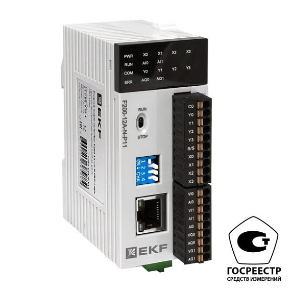 ПЛК EKF PRO-Logic центральный процессор; DI=4; DO=4 NPN; AI=2; AO=2; HSI=1; HSO=1; 1xEthernet, 1xRS-
