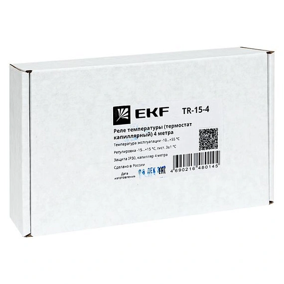 Реле температуры EKF TR-15; NO/NC=0/0; диапазон измерений -10℃…55℃ Тип сигнала:Перекидное реле (SPDT) температура: -15...+15 °C; гистерезис: 3 °C; капилляр=4 м; IP30