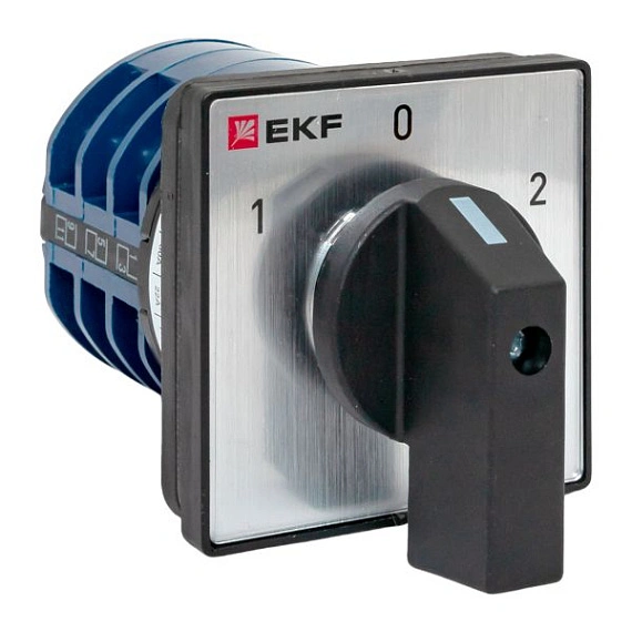 Переключатель кулачковый EKF; 3; полюсов 3; Iu=32 А; схема подключения 2; позиции: 1-0-2; IP65