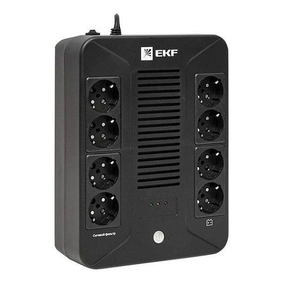 ИБП EKF E-Power HOME; 1000 ВА; 600 Вт; фаз вх/вых=1/1; розетки 8 х Schuko; 1x12В_9Ач
