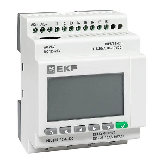 ПЛК EKF PRO-Relay центральный процессор; DI=4 DI/AI(0…10B) + 4DI; DO=4 э.м-реле; 1хEthernet