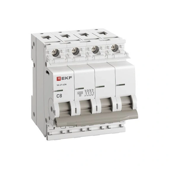 Автоматический выключатель EKF PROxima, серия ВА 47-63N 4,5кА; I=8 А; хар-ка C; полюсов 4; отключени