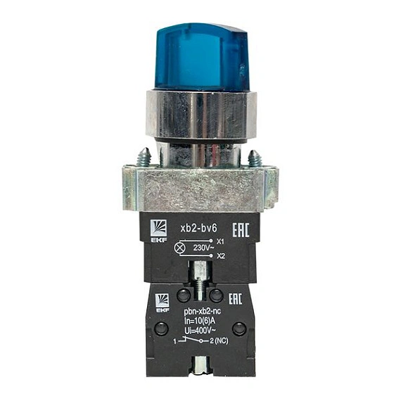 Переключатель EKF XB2; D отверстия= 22 мм; Синий; с подсветкой; с фиксацией; U=220 В; 3; IP40