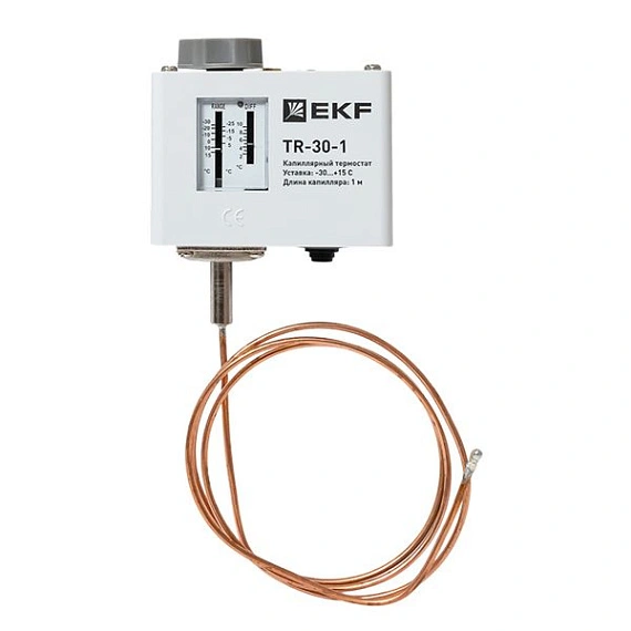 Реле температуры EKF TR-30; NO/NC=0/0 температура: -30...+15 °C; гистерезис: 5 °C; капилляр=1 м; IP3