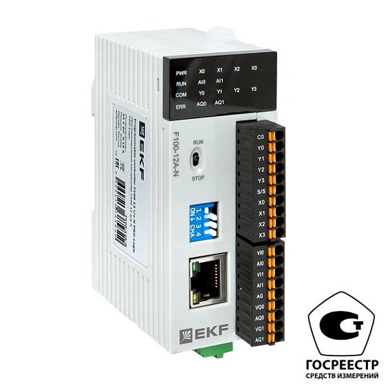 ПЛК EKF PRO-Logic центральный процессор; DI=4; DO=4 NPN; AI=2; AO=2; 1xEthernet, 1xRS-485; c поверко