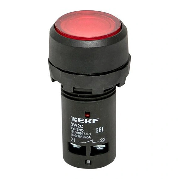 Кнопка EKF SW2C-10D; D отверстия= 22 мм; U=230 В; Красный; с подсветкой; возвратный; Плоская (-ий); 
