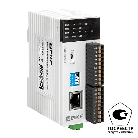 ПЛК EKF PRO-Logic центральный процессор; DI=4; DO=4 э.м реле; AI=2; AO=2; 1xEthernet, 1xRS-485; c по