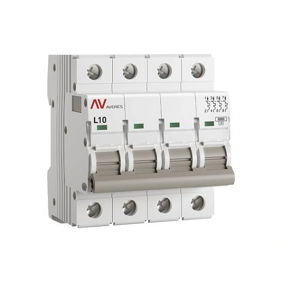 Автоматический выключатель EKF Averes, серия AV-10; I=10 А; хар-ка L; полюсов 4; отключение 10 кА