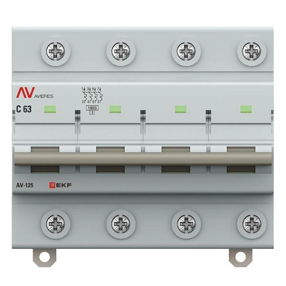 Автоматический выключатель EKF Averes, серия AV-125; I=63 А; хар-ка D; полюсов 4; отключение 10 кА